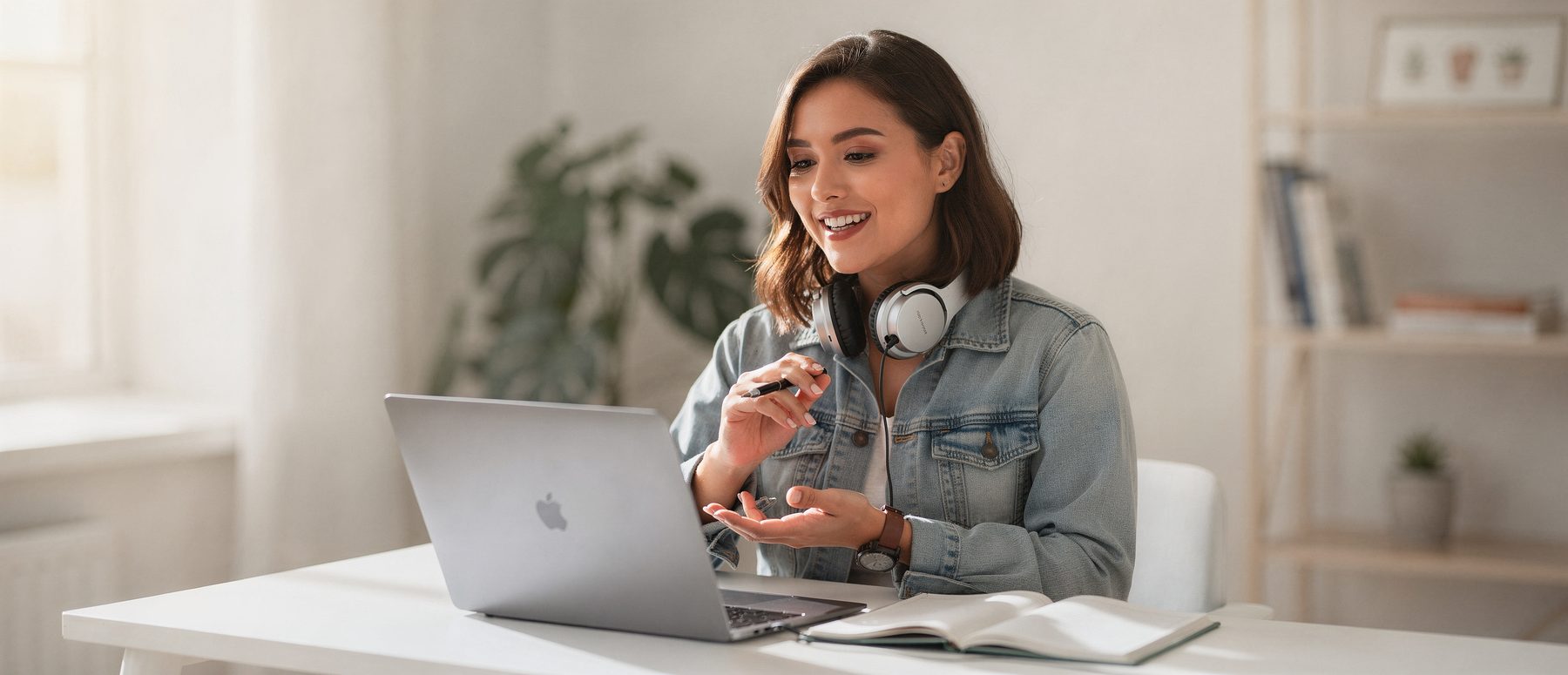 Studentessa durante una lezione di lingua online